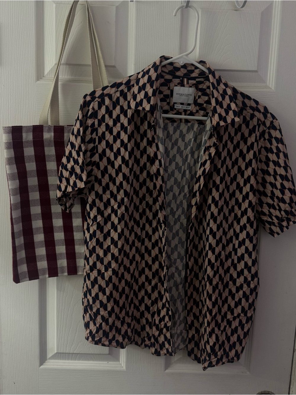 Denim & Flower Short-Sleeve Geometric Shirt Jacket - Black & Cream